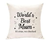 Hasodeo World's Best Mum It's True We Checked Housse de coussin beige 45 x 45 cm décorative amusante Cadeau pour la fête des mères, Noël, anniversaire, Nouvel An (maman)