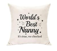 Hasodeo World's Best Nanny It's True We Checked Housse de coussin beige 45 x 45 cm décorative amusante Cadeau pour Noël, anniversaire, Nouvel An (nounou)