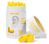HASPRO Tube50 [Lot de 50 paires] bouchons d'oreille en mousse super doux dans tube GIGA avec petit étui de transport, meilleurs bouchons d'oreille pour dormir, ronflement, travail (Jaune)