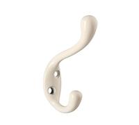 HASWARE 6 PCS Double Prong Robe Hook, Dual Coat Hooks Antique Wall Mounted Hooks Robe Vintage Hooks Hangers Heavy Duty with 12 Pieces Screws for Coats Hat Clothes Hanger Towel Keys (White)