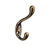 HASWARE 6 PCS Double Prong Robe Hook, Dual Coat Hooks Antique Wall Mounted Hooks Robe Vintage Hooks Hangers Heavy Duty with 12 Pieces Screws for Coats Hat Clothes Hanger Towel Keys (Antique Brass)