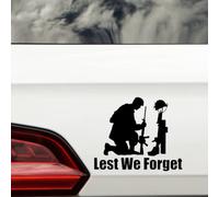 Hatcherabilia Autocollants pour voiture Lest We Forget & Group of Soldiers UK Military Remembrance - Autocollants imperméables - Pour ordinateurs portables, miroirs, fenêtres, cadeaux militaires (noir