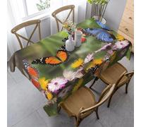 HATEGE Nappe carrée 160x160 Papillon Nappe Fleurs en Tissu Polyester Imperméable, Anti Tache Nappes de Table Printemps, pour Cuisine Anniversaire Exterieur Jardin A-6228