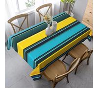 HATEGE Nappe Rectangulaire Rayures Jaunes 150x250 cm Nappe Vert en Tissu Polyester Imperméable, Anti Tache Nappes Bleu, pour Cuisine Anniversaire Exterieur Jardin A-1125