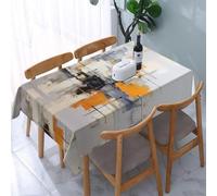 HATEGE Nappe Rectangulaire Résumé 150x250 cm Nappe Gris en Tissu Polyester Imperméable, Anti Tache Nappes Orange, pour Cuisine Anniversaire Exterieur Jardin A-2217