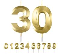 HattusaShield Bougies d'anniversaire Numéro 30, 3D Diamant Or Bougie Chiffre 30, Bougies Gâteau Topper Decoration pour Anniversaires, Anniversaires de Mariage, Cérémonies de Remise des Diplômes, Fête