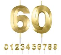 HattusaShield Bougies d'anniversaire Numéro 60, 3D Diamant Or Bougie Chiffre 60, Bougies Gâteau Topper Decoration pour Anniversaires, Anniversaires de Mariage, Cérémonies de Remise des Diplômes, Fête