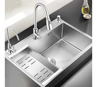 HaTur Evier de Cuisine en Acier Inoxydable Évier 1 bac avec 3 Trous de Montage 60 * 45 cm Evier de Cuisine Kit (Argent)