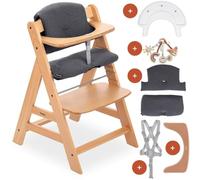 hauck Chaise Haute Bébé Alph avec Plateau Play Tray et Jouet - Natural | Chaise haute évolutive en bois, dès 6 mois à 90 kg, inclus hochet bébé Play Catching, coussin et harnais 5 points, réglable