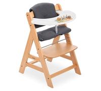 hauck Chaise Haute Bébé Alph avec Plateau Play Tray et Jouet - Natural | Chaise haute évolutive en bois, dès 6 mois à 90 kg, inclus jouet bébé Play Repairing, coussin et harnais 5 points, réglable