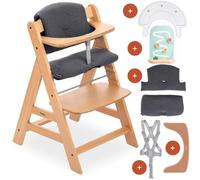 hauck Chaise Haute Bébé Alph avec Plateau Play Tray et Jouet - Natural | Chaise haute évolutive en bois, dès 6 mois à 90 kg, inclus jouet bébé Play Planting Flowers, coussin et harnais 5 points