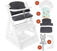 hauck Chaise Haute Bébé Alph avec Plateau Play Tray et Jouet - White | Chaise haute évolutive en bois, dès 6 mois à 90 kg, inclusjouet bébé Play Planting Flowers, coussin et harnais 5 points