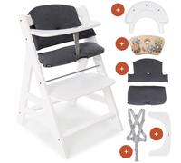 hauck Chaise Haute Bébé Alph avec Plateau Play Tray et Jouet - White | Chaise haute évolutive en bois, dès 6 mois à 90 kg, inclus jouet bébé Play Repairing, coussin et harnais 5 points, réglable