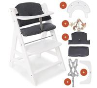 hauck Chaise Haute Bébé Alph avec Plateau Play Tray et Jouet - White | Chaise haute évolutive en bois, dès 6 mois à 90 kg, inclus hochet bébé Play Catching, coussin et harnais 5 points, réglable
