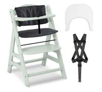 hauck Chaise Haute Bébé Alph avec Plateau Repas Click Tray - Mint | Chaise haute évolutive en bois, dès 6 mois à 90 kg, inclus coussin, harnais 5 points, arceau de protection, réglable