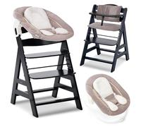 hauck Chaise Haute Bébé Alph avec Siège Nouveau-né 2 en 1 - Black | Chaise haute évolutive en bois, de la naissance à 90 kg, inclus assise bébé avec réducteur, coussin, idéal pour repas