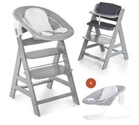 hauck Chaise Haute Bébé Alph avec Siège Nouveau-né 2 en 1 - Grey | Chaise haute évolutive en bois, de la naissance à 90 kg, inclus assise bébé avec réducteur, coussin, idéal pour repas