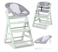 hauck Chaise Haute Bébé Alph avec Siège Nouveau-né 2 en 1 - Mint | Chaise haute évolutive en bois, de la naissance à 90 kg, inclus assise bébé avec réducteur, coussin, idéal pour repas