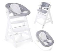 hauck Chaise Haute Bébé Alph avec Siège Nouveau-Né 2 en 1 - White | Chaise haute évolutive en bois, de la naissance à 90 kg, inclus assise bébé, coussin et harnais 5 points