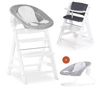 hauck Chaise Haute Bébé Alph avec Siège Nouveau-né 2 en 1 - White | Chaise haute évolutive en bois, de la naissance à 90 kg, inclus assise bébé avec réducteur, coussin, idéal pour repas