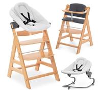 hauck Chaise Haute Bébé Alph avec Siège Nouveau-né Premium - Natural | Chaise haute évolutive en bois, de la naissance à 90 kg, inclus assise bébé avec réducteur, coussin, idéal pour repas