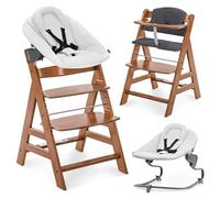 hauck Chaise Haute Bébé Alph avec Siège Nouveau-né Premium - Walnut | Chaise haute évolutive en bois, de la naissance à 90 kg, inclus assise bébé avec réducteur, coussin, idéal pour repas