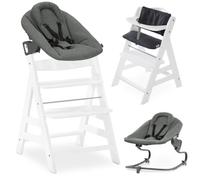 hauck Chaise Haute Bébé Alph avec Siège Nouveau-né Premium - White | Chaise haute évolutive en bois, de la naissance à 90 kg, inclus assise bébé avec réducteur, coussin, idéal pour repas