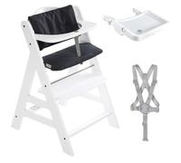 hauck Chaise Haute Bébé Alph avec Tablette Repas Alpha Tray - White | Chaise haute évolutive en bois, dès 6 mois à 90 kg, inclus coussin, harnais 5 points, arceau de protection, réglable