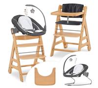 hauck Chaise Haute Bébé Alpha Move avec Siège Nouveau-né Deluxe - Natural | Chaise haute évolutive en bois, de la naissance à 90 kg, inclus assise avec arche éveil bébé, coussin, tablette repas, roues