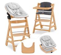 hauck Chaise Haute Bébé Alpha Move avec Siège Nouveau-né Eco - Natural | Chaise haute évolutive en bois, de la naissance à 90 kg, inclus assise bébé, coussin, tablette repas, roulettes