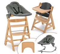 hauck Chaise Haute Bébé Alpha Move avec Siège Nouveau-né Premium - Natural | Chaise haute évolutive en bois, de la naissance à 90 kg, inclus assise bébé, coussin, tablette repas, roulettes