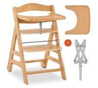 hauck Chaise Haute Bébé Alpha Move en Bois avec Plateau Repas - Natural | Chaise haute évolutive en bois de hêtre FSC, de 6 mois à 90 kg, avec roulettes, harnais 5 points et tablette amovible