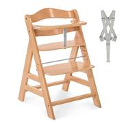 hauck Chaise Haute Bébé Alpha Plus, Évolutive dès 6 Mois, Inclus Harnais 5 Points, Barre de Sécurité, Réglable, Jusqu'à 90 kg, Bois FSC - Nature
