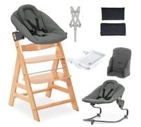hauck Chaise Haute Bébé Alph XXL avec Siège Nouveau-né Premium - Natural | Chaise haute évolutive en bois, de la naissance à 90 kg, inclus assise bébé, harnais 5 points, plateau repas et réducteur