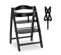 hauck Chaise Haute Bébé Arketa - Chaise Haute Bebe Évolutive en Bois de Hêtre Certifié FSC® - Pour Bébé dès 6 Mois, Réglable, avec Barre de Sécurité, Harnais 5 Points - Hêtre Blackwashed
