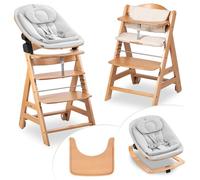 hauck Chaise Haute Bébé Bet avec Siège Nouveau-né Eco - Natural | Chaise haute évolutive en bois, de la naissance à 90 kg, inclus assise bébé ergonomique, roues, plateau repas, coussin