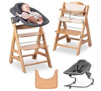 hauck Chaise Haute Bébé Bet avec Siège Nouveau-né Premium - Natural | Chaise haute évolutive en bois, de la naissance à 90 kg, inclus assise bébé, roues, plateau repas, coussin