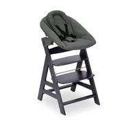 hauck Chaise Haute Bébé Bois Alpha Newborn Set Plus, Dark Grey | Avec siège nouveau-né, harnais 5 points, arceau de sécurité, chaise haute bébé evolutive dès la naissance jusqu'à 90 kg