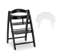 hauck Chaise Haute Bébé Évolutive Arketa Bois jusqu'à 130 kg, Blackwashed | Avec plateau de jeu (jeux non inclus), assise et repose-pieds réglables sur 13 positions, harnais 5 points, dès 6 mois
