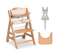 hauck Chaise Haute Bébé Evolutive Beta+ en Bois 6 Mois à 90 kg - Avec Roulettes, Coussin, Plateau Repas, Arceau de Sécurité, Harnais 5 Points et Sangle d’Entrejambe - Naturel