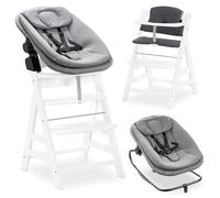 hauck Chaise Haute Bébé Evolutive en Bois Alph Newborn Set Highchair Bouncer 3en1 - dès la Naissance avec Transat Bebe et Coussin Assise - Blanc