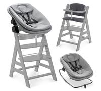 hauck Chaise Haute Bébé Evolutive en Bois Alph Newborn Set Highchair Bouncer 3en1 - dès la Naissance avec Transat Bebe et Coussin Assise - Gris