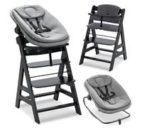 hauck Chaise Haute Bébé Evolutive en Bois Alph Newborn Set Highchair Bouncer 3en1 - dès la Naissance avec Transat Bebe et Coussin Assise - Noir
