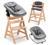 hauck Chaise Haute Bébé Evolutive en Bois Alph Newborn Set Highchair Bouncer 3en1 - dès la Naissance avec Transat Bebe et Coussin Assise - Naturel