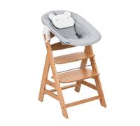 hauck Chaise Haute Bébé Evolutive en Bois Alpha Newborn Set Pre - dès la Naissance, Jusqu’à 90 Kg, Harnais 5 Points, Arceau de Sécurité et Réducteur Nouveau-Né, Naturel Gris