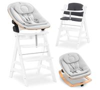 hauck Chaise Haute Bébé Evolutive en Bois Alph Set Eco - dès la Naissance avec Siège Bébé, Coussin d'Assise et Harnais - Blanc