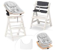 hauck Chaise Haute Bébé Evolutive en Bois Bet Set avec Siège Bébé Eco - Inclus Coussin d'Assise et Plateau Repas, dès la Naissance - Blanc