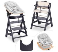 hauck Chaise Haute Bébé Evolutive en Bois Bet Set avec Siège Bébé Eco - Inclus Coussin d'Assise et Plateau Repas, dès la Naissance - Gris Foncé
