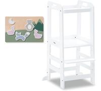 hauck Learn N Explore Natural avec puzzle N Fit Tour d'apprentissage en bois de hêtre pour enfants à partir de 1 an jusqu'à 40 kg, repose-pieds réglable en hauteur Blanc