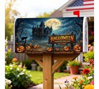 Haunted House - Housse magnétique pour boîte aux lettres décorative et extérieure, motif chat et citrouilles, gothique, Halloween, 53,3 x 64,9 cm, orange